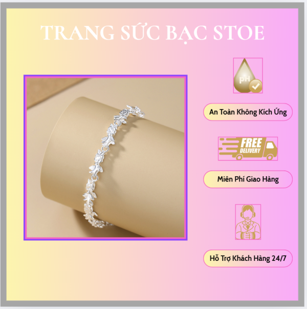 Lắc tay bạc nữ hình chim nhạn và hoa hồng - Hình ảnh 2