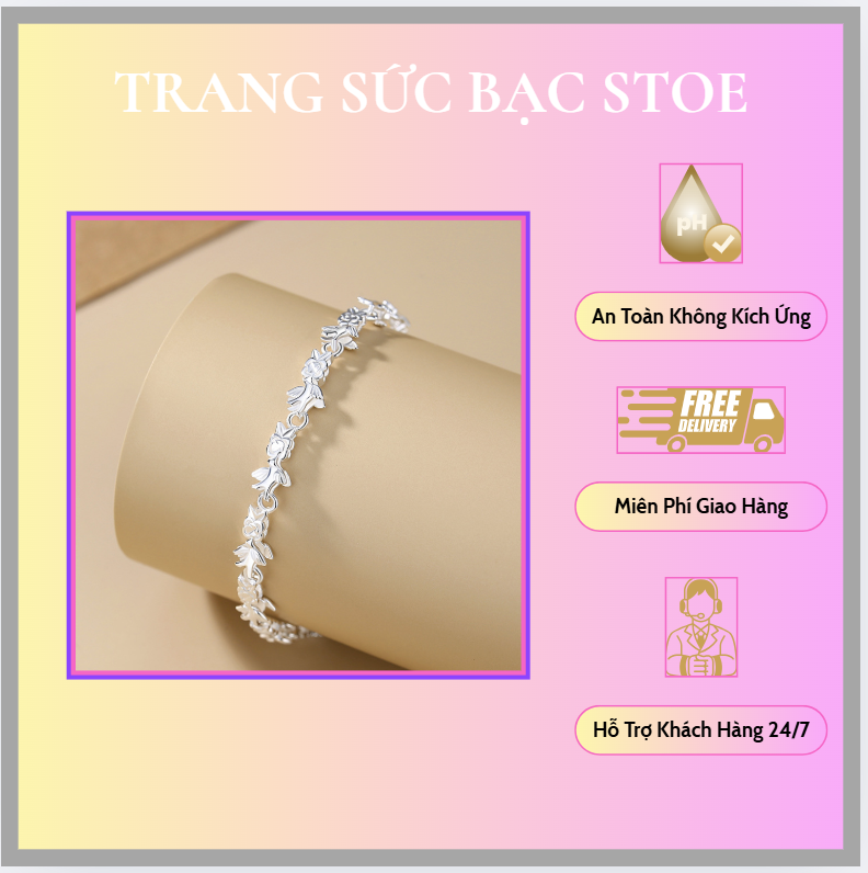 Lắc tay bạc nữ hình chim nhạn và hoa hồng - Hình ảnh 2
