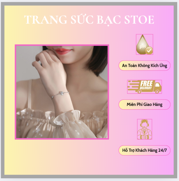 Lắc tay bạc nữ đính đá CZ hình bông hoa hồng