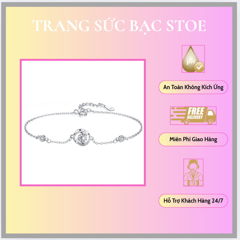 Lắc tay bạc nữ đính đá CZ hình bông hoa hồng - Hình ảnh 2