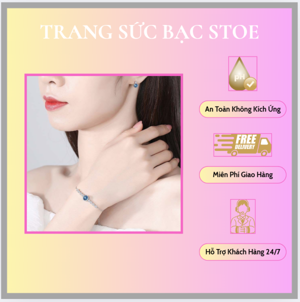 Lắc tay bạc nữ đính pha lê Swarovski trái tim của biển