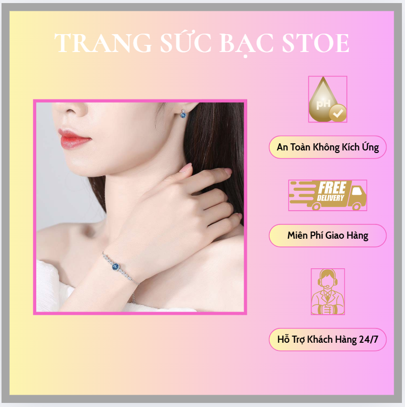 Lắc tay bạc nữ đính pha lê Swarovski trái tim của biển