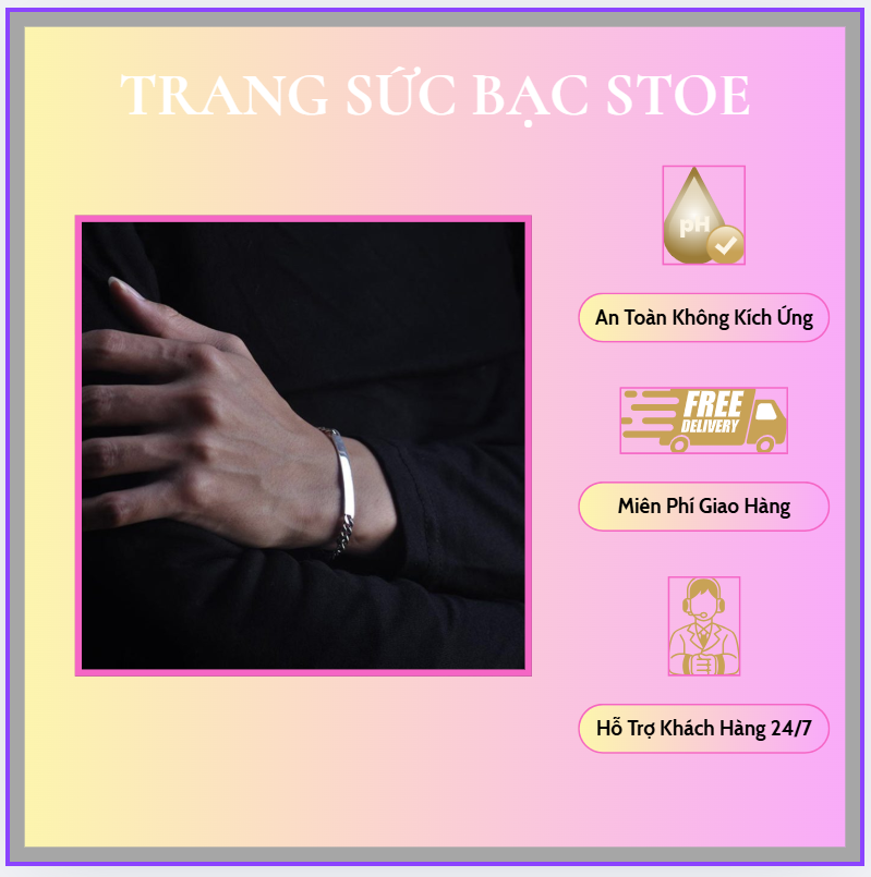 Lắc tay bạc đặc nam dạng chuỗi xích