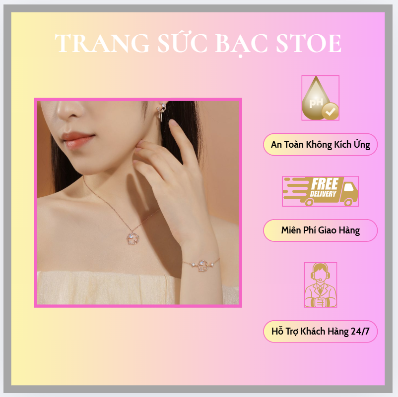 Lắc tay bạc nữ đính đá CZ thỏ ngắm trăng