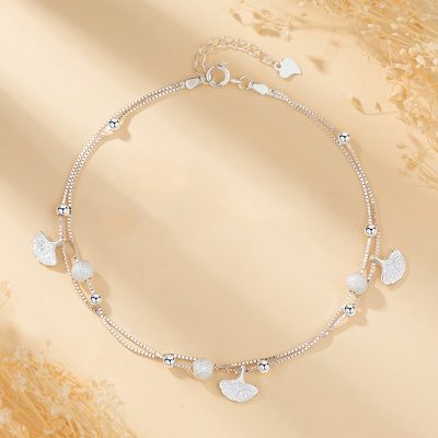 Lắc chân bạc hai tầng Lá Bạch Quả (Ginkgo) độc đáo - Hình ảnh 6