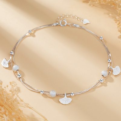Lắc chân bạc hai tầng Lá Bạch Quả (Ginkgo) độc đáo - Hình ảnh 4