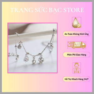 Lắc chân bạc cỏ bốn lá may mắn và đá lấp lánh