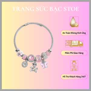 Vòng tay Pan gấu hồng, lắc tay nữ gắn charm.