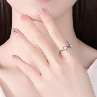 Nhẫn bạc nữ mạ vàng 18k đính đá CZ hình trái tim - Hình ảnh 2