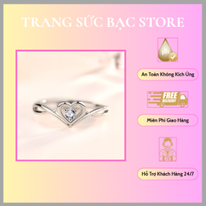 Nhẫn bạc nữ mạ vàng 18k đính đá CZ hình trái tim