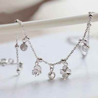 Lắc chân bạc cỏ bốn lá may mắn và đá lấp lánh - Hình ảnh 5