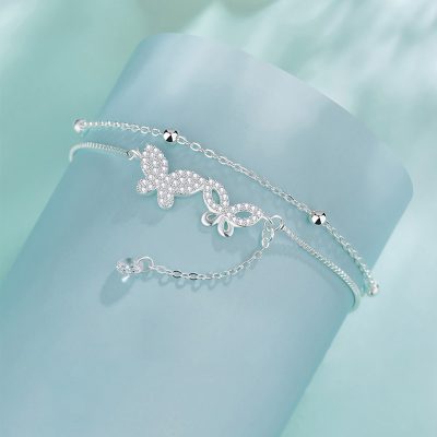 Lắc chân bạc đôi cánh bướm kép sang trọng - Hình ảnh 4