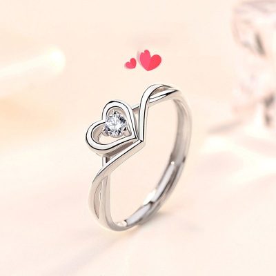Nhẫn bạc nữ mạ vàng 18k đính đá CZ hình trái tim - Hình ảnh 3
