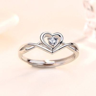 Nhẫn bạc nữ mạ vàng 18k đính đá CZ hình trái tim - Hình ảnh 4